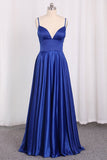 2024 New Arrival Spaghetti Straps Satin A Line Evening Dresses PDYLC9GZ