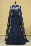 2024 Mermaid Sweetheart Prom Dresses Lace With Beading And Applique Dark Navy Plus PBYRC9LX