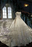2024 Marvelous High-End Satin Strapless Wedding Dresses Lace Up With Beads P6A3EB4H