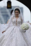 2024 Luxurious Long Sleeves Scoop A Line Lace Wedding Dresses With Pearls P2KDMFRE