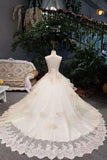 2024 New Arrival Luxurious Scoop Neck Wedding Dresses Tulle Lace Up With Open Back PMRMP2BM