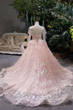 2024 New Arrival Pink Wedding Dresses Lace Up With Appliques A-Line PYHXB25S