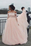 Off The Shoulder Long Sleeves A-Line Wedding Dresses Tulle Bridal SRSP2K63XZ9