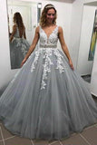 2024 Prom Dress Tulle A-Line V-Neck Sweep Train PFCAGNB2