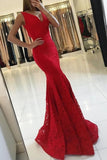 2024 V Neck Prom Dresses Mermaid Lace With Applique PAPQ69AP