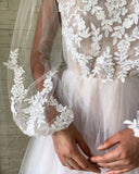 Jewel See Through Long Sleeve Ivory Lace Appliques Prom Dresses, Wedding Dresses STK15520