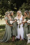 Simple V Neck Green A line Bridesmaid Dresses, Cheap Wedding Party Dresses STK15599