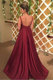 2024 V Neck Open Back Evening Dresses A Line Satin P6KA57Y6