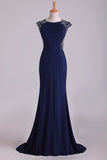 2024 New Arrival Scoop Evening Dresses Cap Sleeves Chiffon Sheath With PSCC4MLG