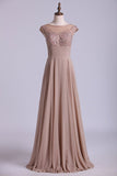 2024 Bateau A-Line Prom Dresses Chiffon With Beads And Applique Floor PL5EGJSG