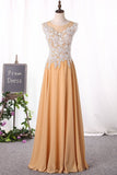 2024 A Line Scoop Prom Dresses Chiffon With Applique PKPRSBNM