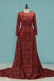 2024 Bling Bling Evening Dresses Burgundy Mermaid Scoop Sweep/Brush Sequins Lace