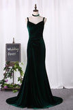 2024 Velvet With Slit Spaghetti Straps Evening Dresses Sheath PSDAYY44