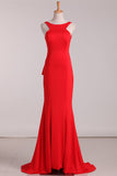 2024 Open Back Evening Dresses Scoop Mermaid Red Sweep Train