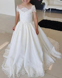 Lovely Cap Sleeves Appliques Ball Gown Little Flower Girl Dress, Off the Shoulder Baby Dress STK15257