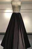 Beading Bodice Black Floor Length Prom Dresses Evening Dresses