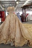 2024 Luxury Wedding Dresses Ball Gown Off-The-Shoulder Royal Train Lace P5GRR3K7