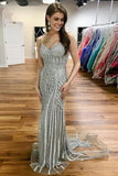 Sparkly Long Sheath Mermaid Spaghetti Straps Prom Dresses Evening Dresses