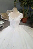 2024 New Arrival Luxury Tulle Wedding Dresses Lace Up With Appliques And Crystals PNJNMET1
