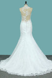 2024 Mermaid Wedding Dresses Scoop Lace With Applique P5EBY935