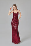 Spaghetti Straps Burgundy Prom Dresses Mermaid Sequins Party Dresses, Dance Dresses STK15412