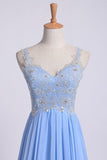 2024 Low Back Straps A Line Chiffon Prom Dress With Lace PTQX6ST6