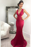 2024 New Arrival V Neck Evening Dresses Mermaid Satin PQTHFTXP