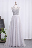 2024 Prom Dresses Scoop A Line Tulle & Lace With Sash And P185G3D3