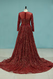 2024 Bling Bling Evening Dresses Burgundy Mermaid Scoop Sweep/Brush Sequins Lace