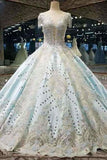 2024 Luxurious High-End Satin Wedding Dresses Scoop Neckline A-Line Lace Up With Crystals PL59LHX7