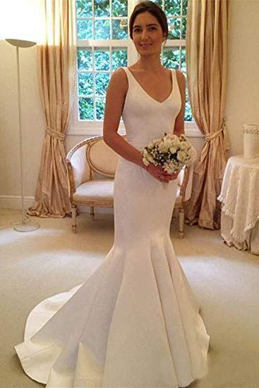 Tulle Mermaid Deep V Neck Lace Flowers Wedding Dresses, Bridal Gowns, PW329