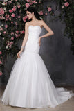 Trumpet/Mermaid Sweetheart Sleeveless Beading Pleats Ruffles Long Organza Wedding Dresses TPP0006995