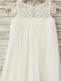 A-Line/Princess Knee-Length Scoop Lace Short Sleeves Chiffon Flower Girl Dresses TPP0007908