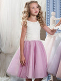 A-Line/Princess Sleeveless Scoop Knee-Length Lace Tulle Flower Girl Dresses TPP0007899