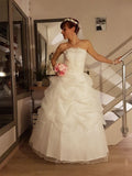 Ball Gown Strapless Sleeveless Ruffles Floor-Length Tulle Wedding Dresses TPP0006996