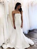 Trumpet/Mermaid Satin Strapless Sleeveless Sweep/Brush Train Ruffles Wedding Dresses TPP0006999