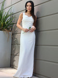 Sheath/Column Stretch Crepe Ruched Straps Sleeveless Floor-Length Wedding Dresses TPP0007024