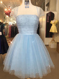 A-Line/Princess Tulle Strapless Short Sleeves Beading Short/Mini Homecoming Dresses TPP0008847