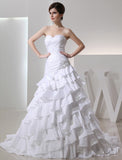 A-Line/Princess Beading Sweetheart Sleeveless Long Taffeta Wedding Dresses TPP0006975