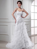 Trumpet/Mermaid Beading Sweetheart Sleeveless Applique Organza Wedding Dresses TPP0006924