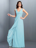 A-Line/Princess Straps Pleats Sleeveless Long Chiffon Bridesmaid Dresses TPP0002855
