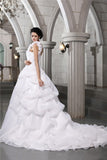 Ball Gown One-Shoulder Sleeveless Pleats Long Organza Wedding Dresses TPP0006981