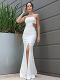 Sheath/Column Stretch Crepe Strapless Sleeveless Floor-Length Wedding Dresses TPP0007032