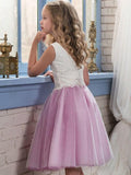 A-Line/Princess Sleeveless Scoop Knee-Length Lace Tulle Flower Girl Dresses TPP0007899