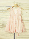 A-line/Princess Scoop Sleeveless Sash/Ribbon/Belt Tea-Length Lace Flower Girl Dresses TPP0007847