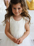 A-Line/Princess Short Sleeves Tulle Lace Scoop Floor-Length Flower Girl Dresses TPP0007911