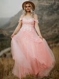 A-Line/Princess Tulle Sleeveless Sweetheart Applique Floor-Length Dresses TPP0004788