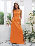 Sheath/Column Elastic Woven Satin Ruched One-Shoulder Sleeveless Floor-Length Bridesmaid Dresses TPP0004908