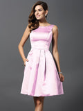 A-Line/Princess Scoop Sleeveless Short Satin Bridesmaid Dresses TPP0005459