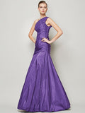 A-Line/Princess One-Shoulder Sleeveless Pleats Long Taffeta Bridesmaid Dresses TPP0005085